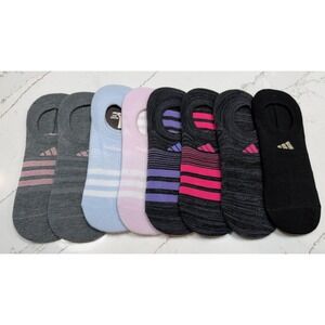 Adidas Womens Superlite No Show Socks 8 Pair Multi Color Striped Sneaker Socks